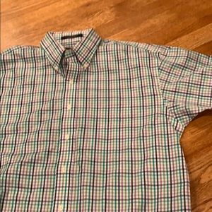 Men’s ss button down spring plaid  purples greens